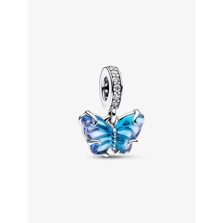 Pandora - Charm Colgante de Mariposa de cristal de Murano Azul-Plata de Lei - 1