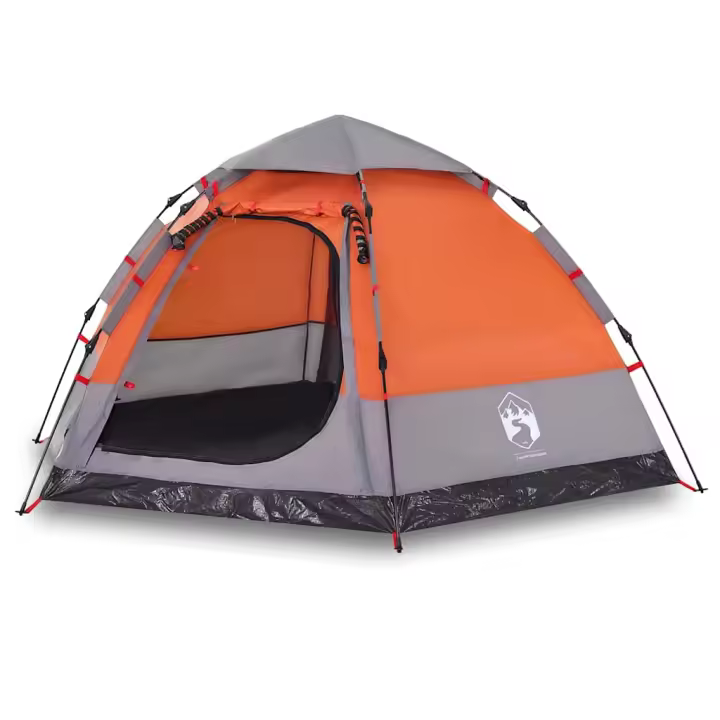 vidaXL Tienda campaña cabaña 4 personas apertura rápida gris naranja - 1