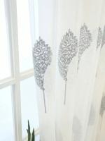 Cortina De Ventana De Tela 100% Poliéster Estilo Nórdico Sencillo Y Moderno Con Bordado Pequeño Árbol Diseño Fresco Hasta El Piso - details 2