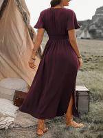 Vestido Casual De Verano Para Mujer 2024 AliExpress Con Cuello En V Manga Corta Y Abertura Midi De Poliéster Estilo Europeo Y Americano - details 18