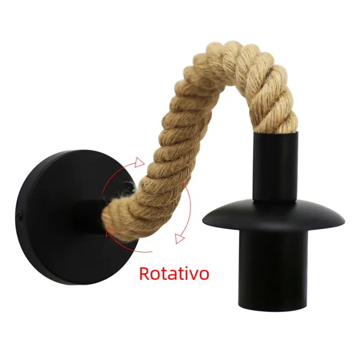 Lámpara De Pared Retro De Henequén Industrial E27 Bombilla Edison Lámpara De Hierro Para Interior Y Exterior Estilo Loft - 1