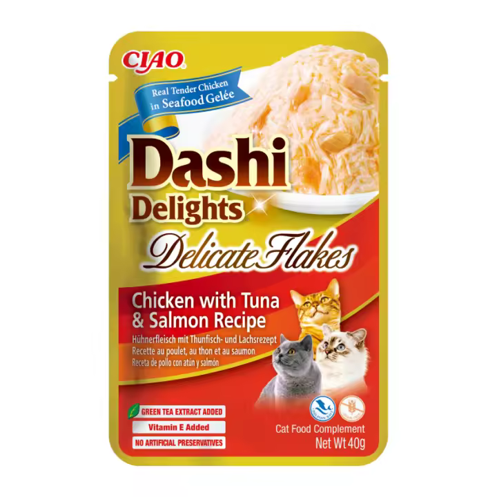 Inaba Churu Dashi Delights Delicate Flakes Pollo con Atún y Salmón (12 unidades x 40 gr) - 1