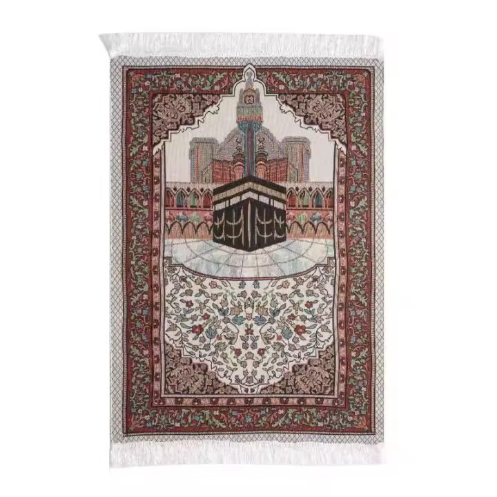 VIKAMA Alfombra De Oración Musulmana De Seda Y Algodón Dorado Claro Estilo Étnico Persa Alfombra De Rodar Para Adultos Anti-deslizante Y Impermeable - 1