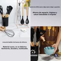 Set De Utensilios De Cocina De Silicona 12 Piezas Con Manos De Madera No Adherentes Juego De Cocina Ecológico Con Cesta De Almacenamiento - details 3