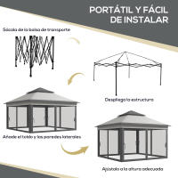 Outsunny Carpa Plegable 3x3x2,7 m Cenador de Jardín con Doble Techo Altura Ajustable 4 Mosquiteras Protección UV30+ Impermeable y Bolsa Gazebo para Exterior Fiestas Camping - details 3