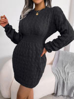 Vestido De Suéter De Punto Para Mujer Otoño Invierno Casual Manga Larga Colores Negro Blanco Azul Ajustado Cuello En V - details 3