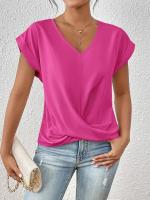Camiseta de cuello en V lisa - Elegante blusa de manga corta para mujer (Primavera/Verano) - details 17