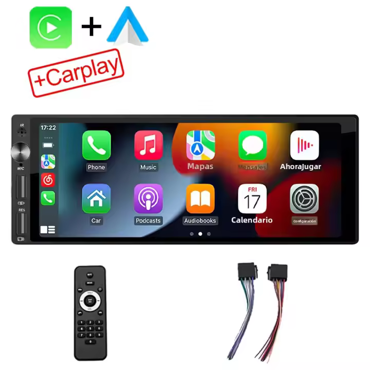 Radio De Coche Multimedia IPS 6.9 Pulgadas 1Din Con Carplay Android Auto Bluetooth USB Carga MP5 Sin DVD Soporte Control De Volante - 1