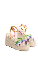 Lyla Wang Sandalias cuñas altas de esparto multicolor para mujer con pulsera - details 2