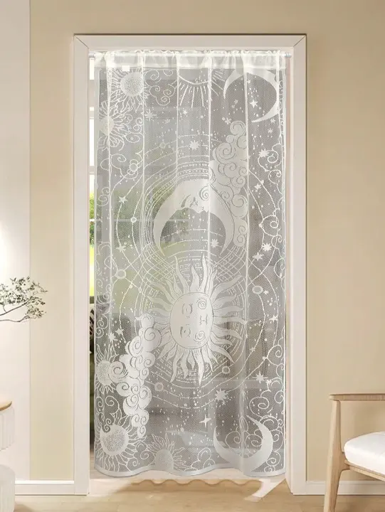 Cortina De Puerta De Encaje Transparente Para Ramadan Con Sol Y Luna Decorativa Para Salón Cocina Marco De Puerta Barreira De Protección - 1