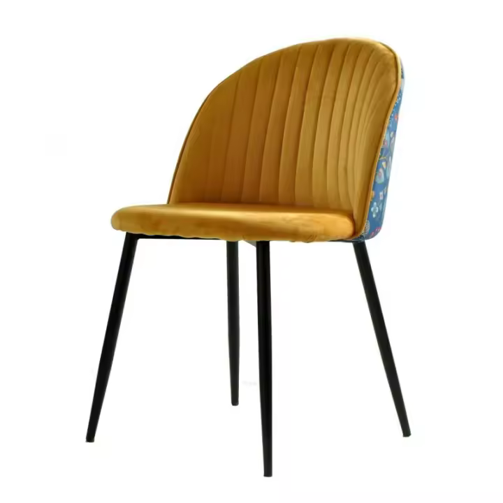 Silla CARDIGAN, metal, tapizado velvet color a elegir (azul o amarillo) con trasera carnaval - 1
