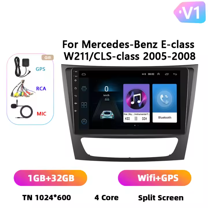 Podofo Radio de coche Android 2 Din para Mercedes-Benz E-class W211 CLS-class 2005-2008 Carplay 8+128GB AI Voice WIFI+4G DSP GPS Navegación Multimedia Reproductor de Video - 1