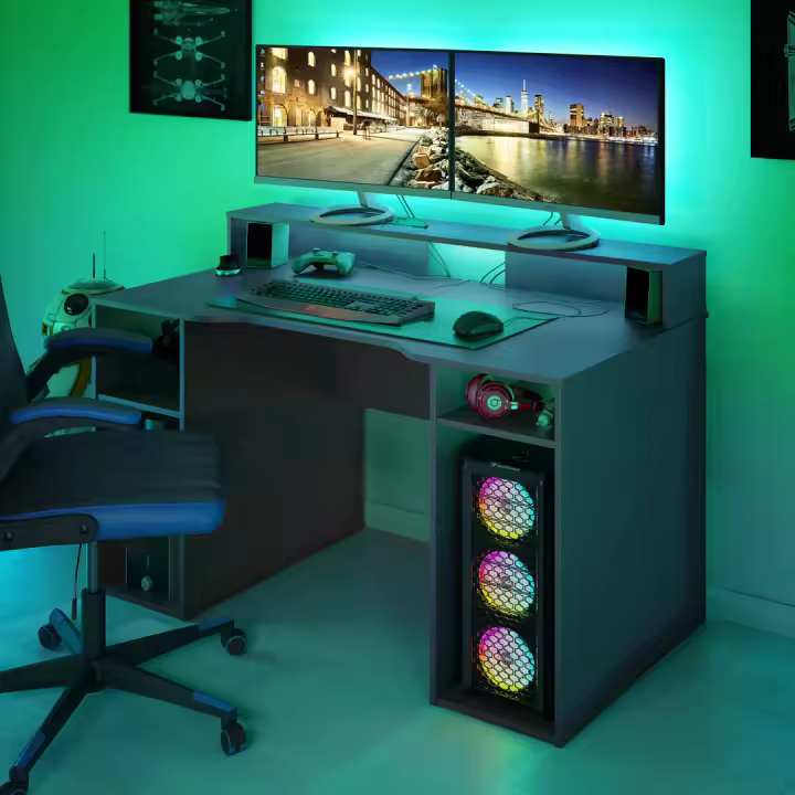 MESA DE ORDENADOR GAMER 88X136X67 CM ANTRACITA - 1