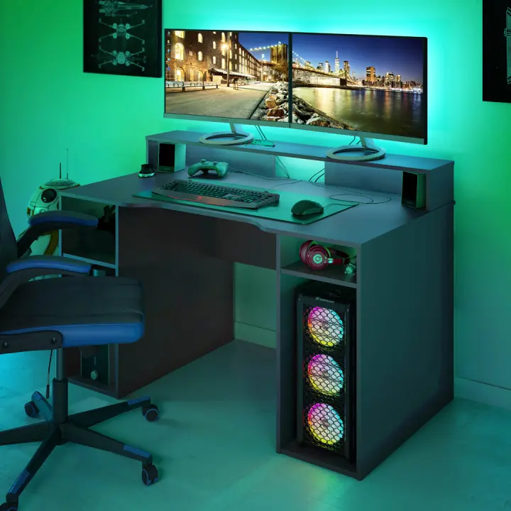 MESA DE ORDENADOR GAMER 88X136X67 CM ANTRACITA - 1