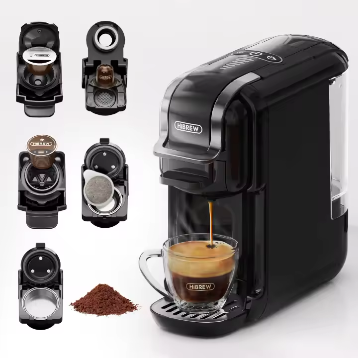 Cafetera Nespresso cápsulas express portátil HiBREW H2B, cafetera multicápsulas 5 en 1, Presión 19 Bares, Depósito de 600ML, compatible con cápsulas DG/Nes/K-cup/ESE/café molido, Parada Automática, Cafetera Superautomática - 1