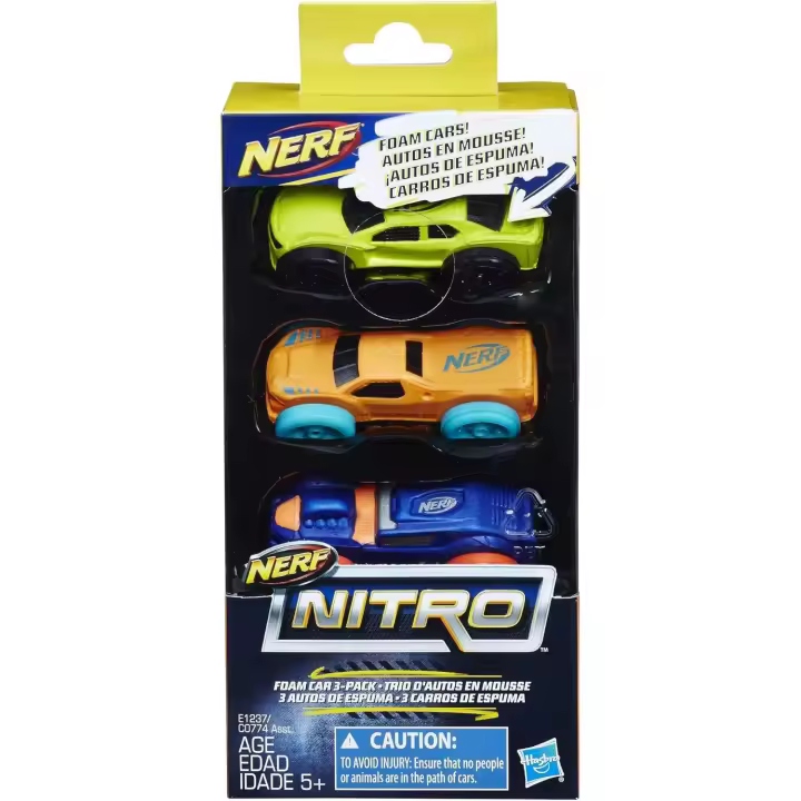 Nerf -  Nitro Esponj Coche  Paquete de 3 unidades -   Vehículos de juguete -  Despierta lacreatividad y mejora las habilidades motoras finas -  Edad recomendada mayores de 5 años - 1