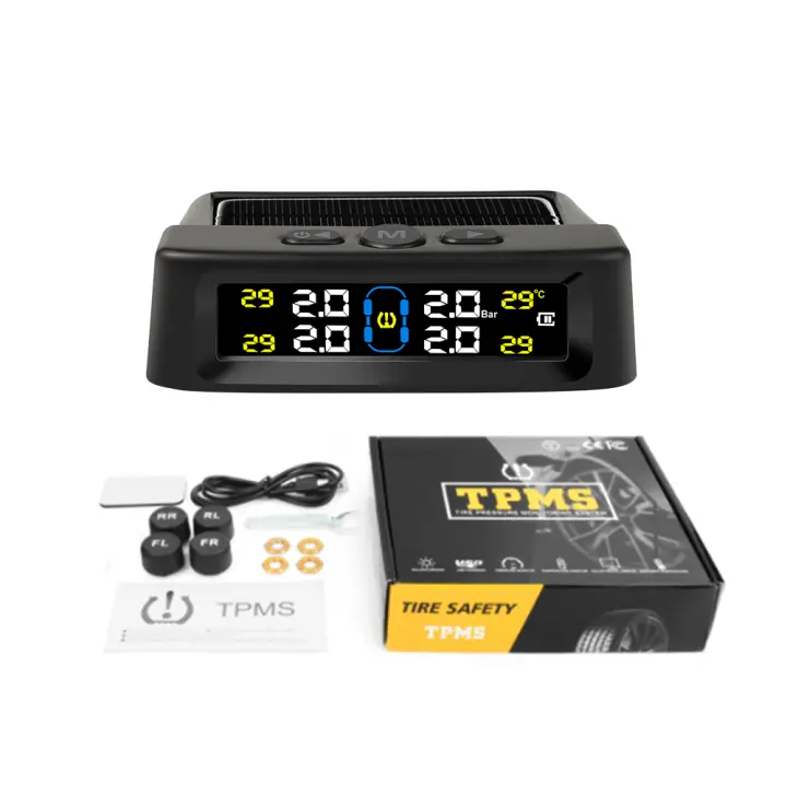 Alarma De Presión De Neumáticos Para Coche Con Pantalla Digital Colorida Y 4 Sensores Externos Impermeables Sistema De Monitoreo De Presión De Neumáticos Solar TPMS - 1