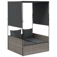 vidaXL Tumbona doble con techo y cortinas ratán sintético Negro, Marrón, Gris Sillas de Exterior Ideal para jardín, playa, piscina, terraza Tumbona Piscina Tumbonas Playa Tumbonas Jardín Exterior - details 3