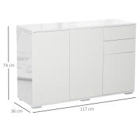 HOMCOM Aparador de Salón con 3 Puertas 2 Cajones y Estante Interior Ajustable Mueble Auxiliar de Almacenaje para Cocina Dormitorio Antivuelco 117x36x74 cm Alto Brillo Blanco - details 2