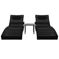 vidaXL Tumbonas con mesita 2 unidades ratán sintético textilene Marrón y negro, Negro, Negro y blanco Sillas de Exterior Ideal para jardín, playa, piscina, terraza Tumbona Piscina Tumbonas Playa Tumbonas Jardín Exterior - details 0