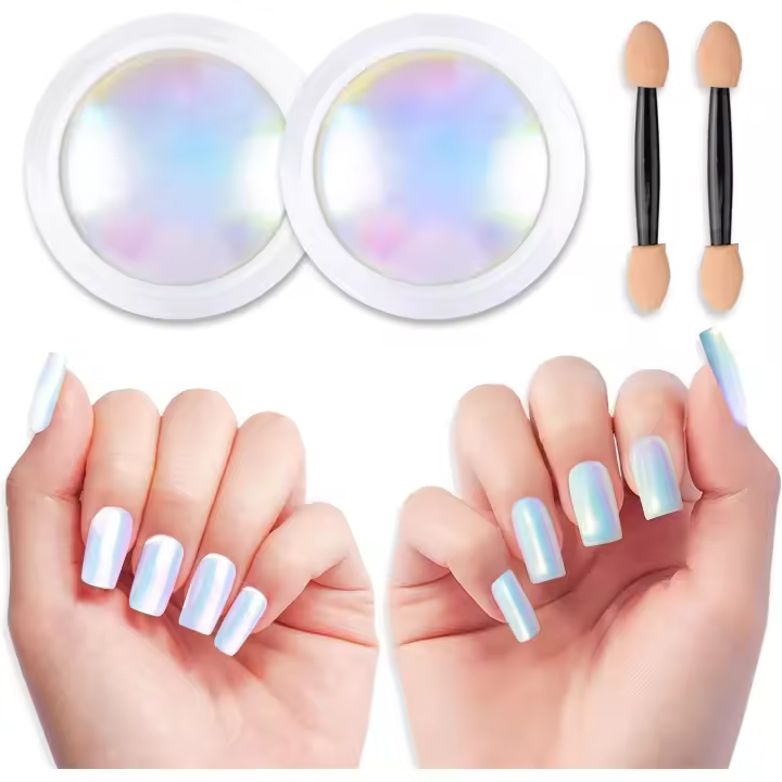 Polvo de Chrome perlado para uñas with Efecto Aurora 【Gran capacitade】 2 piezas de Polvos de Chrome with Efecto Espejo Aurora Magic Pearlescent Mirror Glitter para uñas - 1