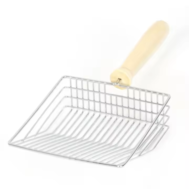 Shovel De Arenero Para Gatos Con Mango De Madera Y Gancho Portátil Escobilla De Acero Inoxidable Herramienta De Limpieza Para El Toilete De Gatos - 1