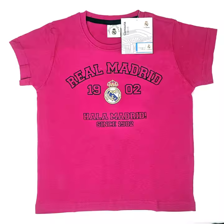 Real Madrid Camiseta Infantil 100% Algodón, Color Rosa, Camiseta Real Madrid 1902 Hala Madrid para Niñas, Producto Oficial, Regalo Cumpleaños - 1