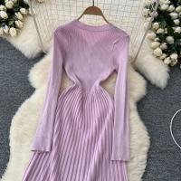 Vestido Largo Maxi Rosa Francés De Moda Con Volantes Y Cuello En V Para Mujer Abrigo De Invierno Estilo Oficina Lady - details 28