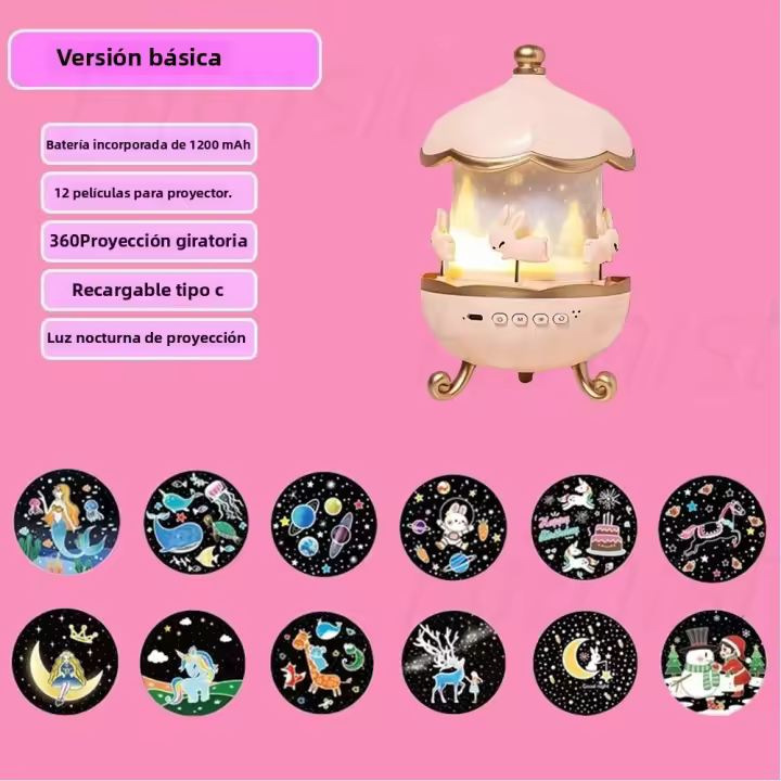 Proyector De Estrellas Para Niños Con Lámpara De Noche Y Altavoz Bluetooth 12 Películas Proyector De Techo Regalos Exquisitos Para Bebés - 1