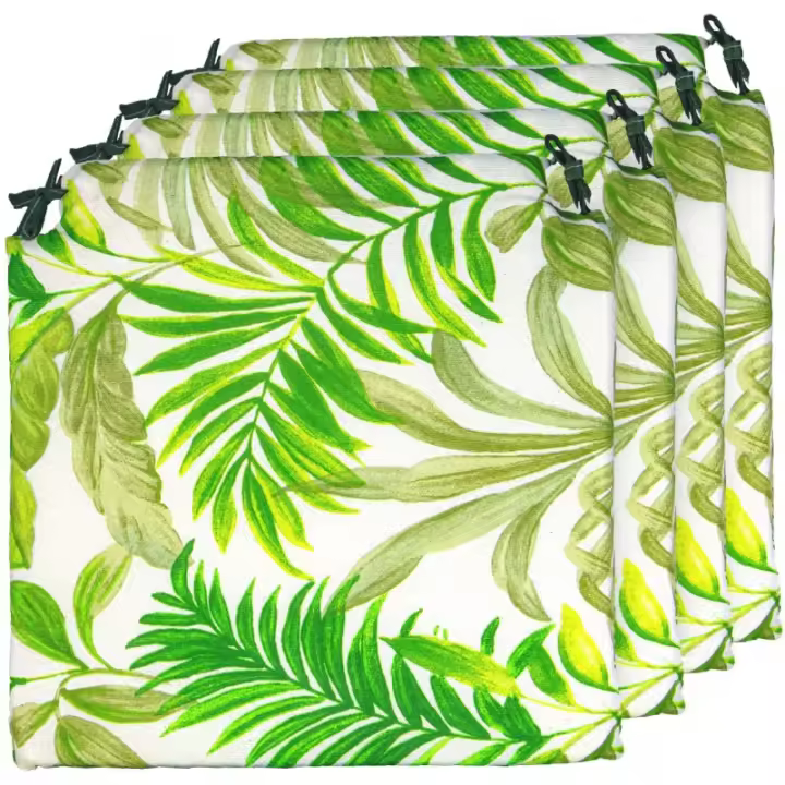 Pack de 4 Cojines para Sillas, Estampado Tropical Green Apto para Interior - Exterior. Medidas 40x40cm - 1