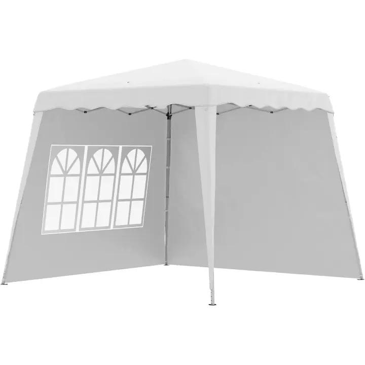 Carpa Plegable con 2 Paredes Laterales 3x3 m Cenador Pabellón de Jardín con Altura Ajustable y Bolsa de Transporte Protección UV50+ Impermeable Gazebo para Exterior Patio Blanco - 1