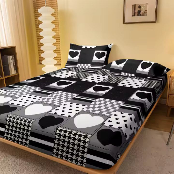 Sábana Ajustada De Corazón Geométrico Sencillo Y Moderno En Acabado Mate Sin Fundas De Almohada Para Dormitorio - 1