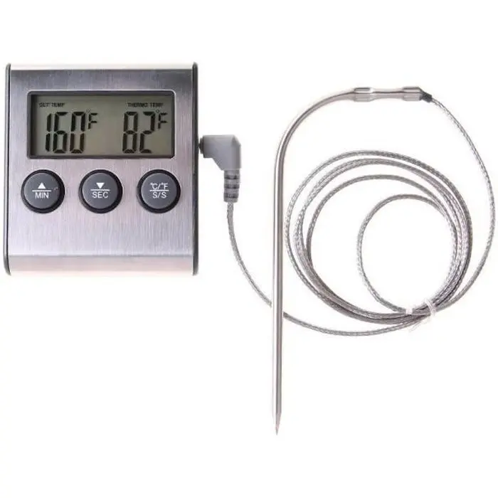 Termómetro de cocina de 0 a 300 ℃ con sonda, termómetro de Cocina y temporizador, termómetro digital con sonda para carne y barbacoa. - 1