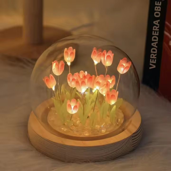 Lámpara De Noche Artificial De Tulipán Hecho a Mano Para Decoración De Habitación Regalo De Cumpleaños Y Navidad Lámpara De Mesa LED Para Fiestas Y Aniversarios - 1