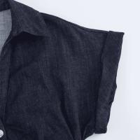 Vestido Midi De Denim Plegado TRAF Para Mujer Elegante Casual Con Manga Corta Chic Para Comunicación Diaria Vestido Midi A-Line Sin Estiramiento - details 4