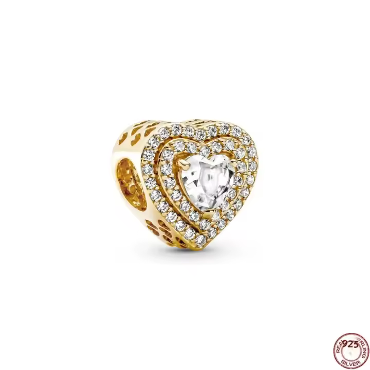 Encantador Charms De Forma Corazón Brillante En Plata De Ley 925 Con Zirconia Para Joyería DIY De Moda Para Mujeres Adecuado Para Pulseras Originales - 1