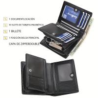 Billetera Corta Para Hombre Baellerry De Cuero PU Con Cremallera Y Bolsillo Para Monedas Capacidad Grande Estilo Vintage Porta Dinero Y Tarjetas - details 5