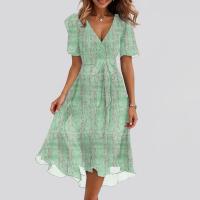 Vestido Casual De Moda Para Mujer Con Cuello En V Manga Corta Volante Vintage Impresión A-Line De Pierna Larga Estilo Italiano - details 32
