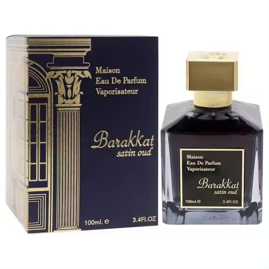Perfume Árabe 100% Original Barakkat Satin Oud Fragrance World EDP Unisex 100ml | Lujo y Sofisticación en Cada Nota | Aroma Intenso y Elegante con Oud, Vainilla y Rosa | Fragancia Duradera y Exclusiva, Inspirada en la Perfumería Oriental Tradicional - 1