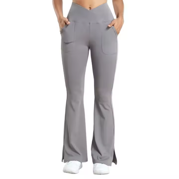 Pantalones De Yoga Para Mujer Con Bolsillos Y Cinturón Crossover Tallas Verdaderas Levantamiento De Glúteos Tights Con Abertura Pierna Activewear De Polyester Y Spandex - 1