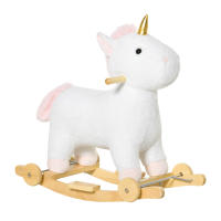 HOMCOM Caballito Balancín Infantil en Forma de Unicornio para Niños de +3 Años Balancín de Felpa 2 en 1 con Ruedas y Sonidos 63x38x63 cm Blanco - details 0