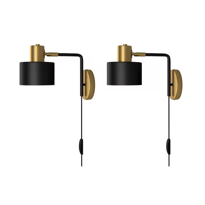 2pcs，Aplique Murale Noire et Or Vintage E27 Réglable avec Prise, Cable 1,8m, Salón/Cocina - 1