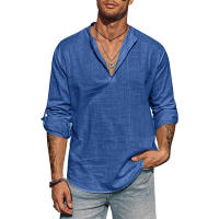 Camisa Hombre Manga Larga Cuello Erguido Algodón Casual Ligera Streetwear Transpirable Negocios Color Sólido Tops - details 9