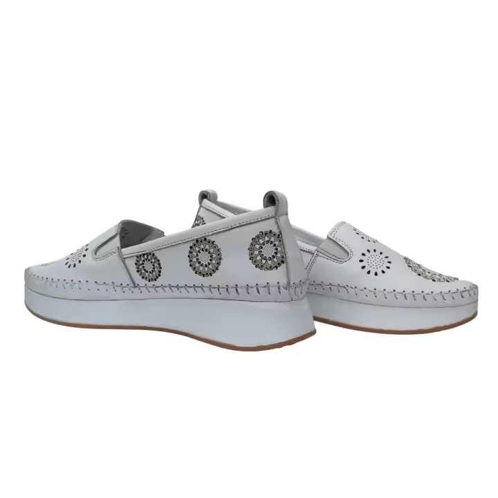 Mocasin casual Blancas estampado mandalas transpirables. Suela cuña goma extra ligera todo piel Manlisa 411384 - 1
