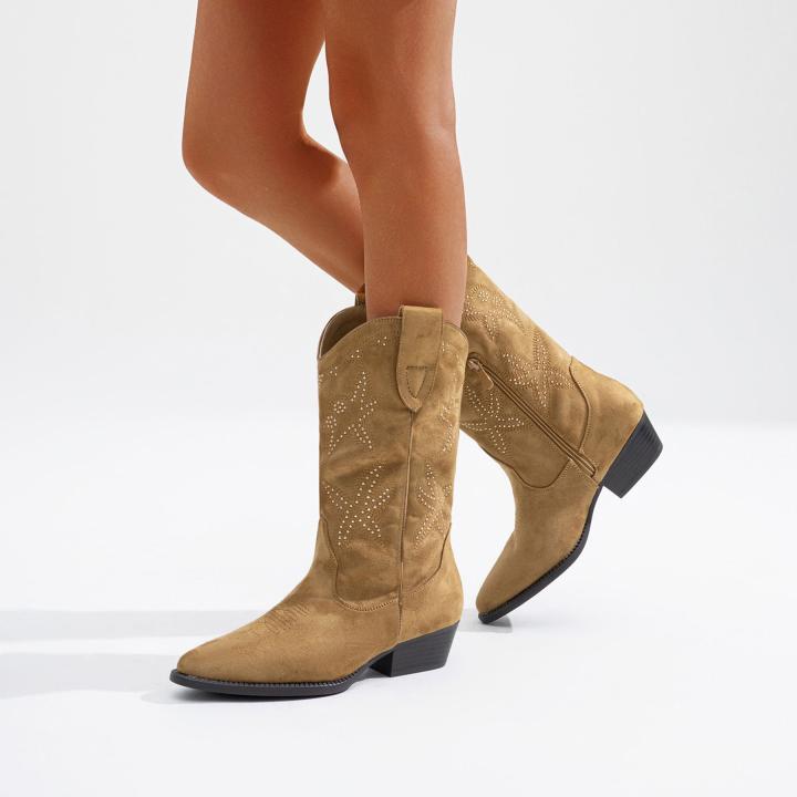 Botas Cowboy Mujer con Tachuelas y Cremallera Interior — Botines Altos ...