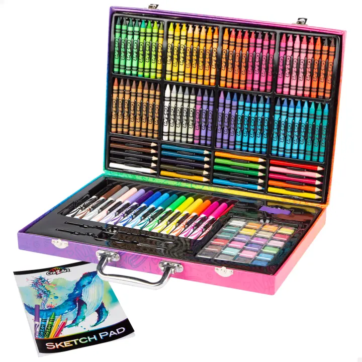 Cra-Z-Art - Estuche de colores para niños, material escolar, incluye crayones, rotuladores, lápices de colores, acuarelas, pinceles, porta lápices, cuaderno con hojas en blanco, estuche colores grande, regalo para niñas de 4 años - 1