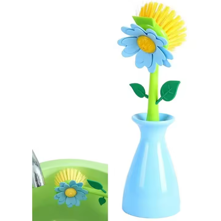 Cepillo para lavar platos con mango, cepillo de limpieza con forma de flor, cepillo extraíble para baño, cocina, cuenco de baño, cepillo de limpieza para lavar platos - 1