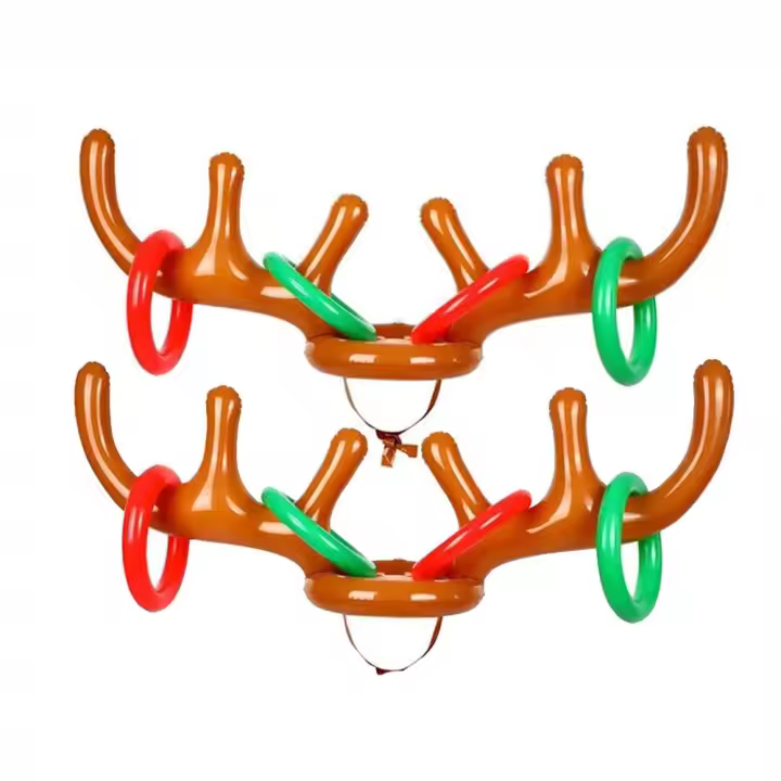 Juego De 2 Conjuntos De Cuernos Inflables De Reindeer Con 8 Anillos Para Juegos De Lanzamiento De Anillos Material PVC Adecuado Para Adolescentes Y Adultos - 1
