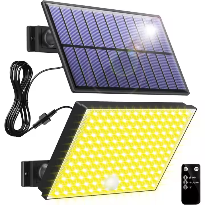 Luz Solar Exterior,400LED Focos Led Exterior Solares 3 Modos, Blanco Frío Impermeable Luces Solares Led exterior Jardin para Seguridad e Iluminación(2 Paquete [Clase de eficiencia energética A ++]) - 1