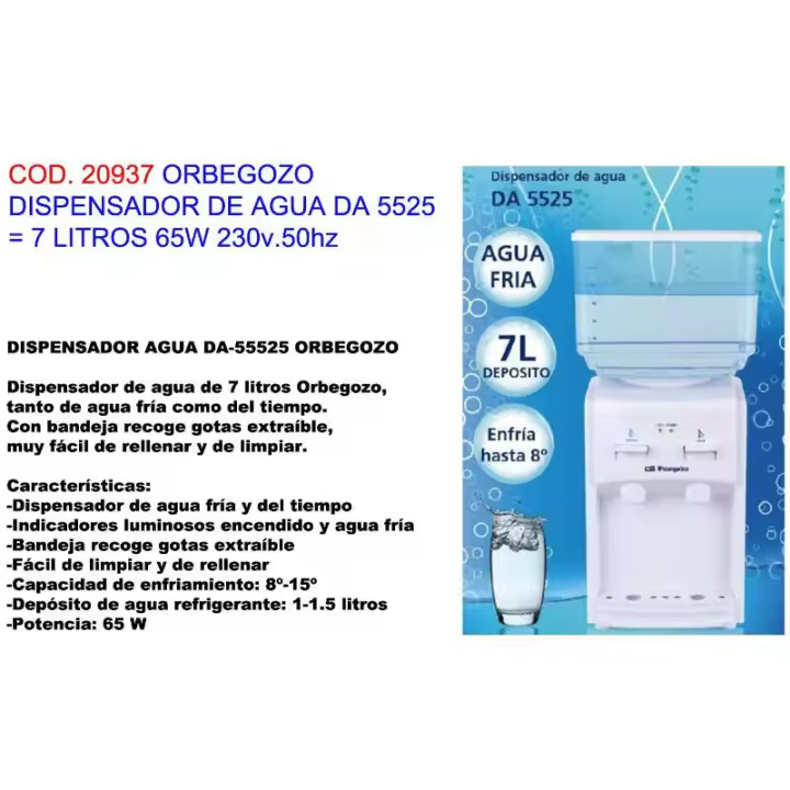 Orbegozo dispensador de agua  da 5525    7 litros 65 w 230v.50hz - 1